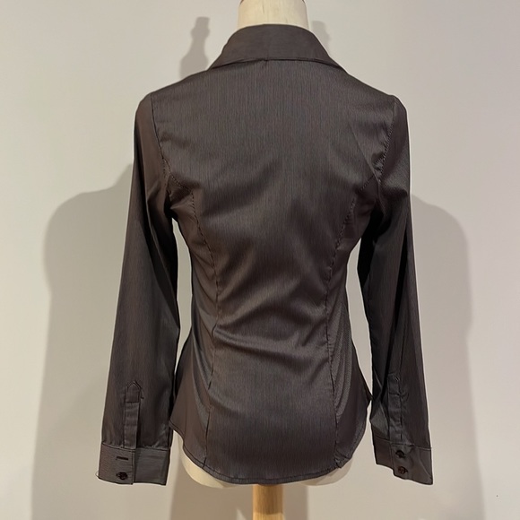 Scarlet brown striped frilled front shirt - Picture 5 of 9